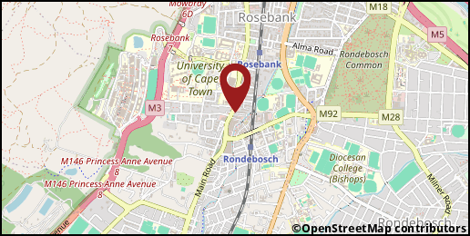 a map with a pin at -33.95992,18.47086